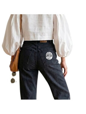 Vtg 80s 90s Cobra Jeans globe logo cotton denim black straight ankle jeans 30
